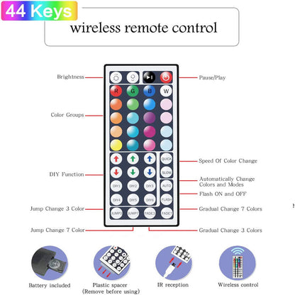 LED RGB Strip Kit - 20m, 44-Key Remote, Easy Installation